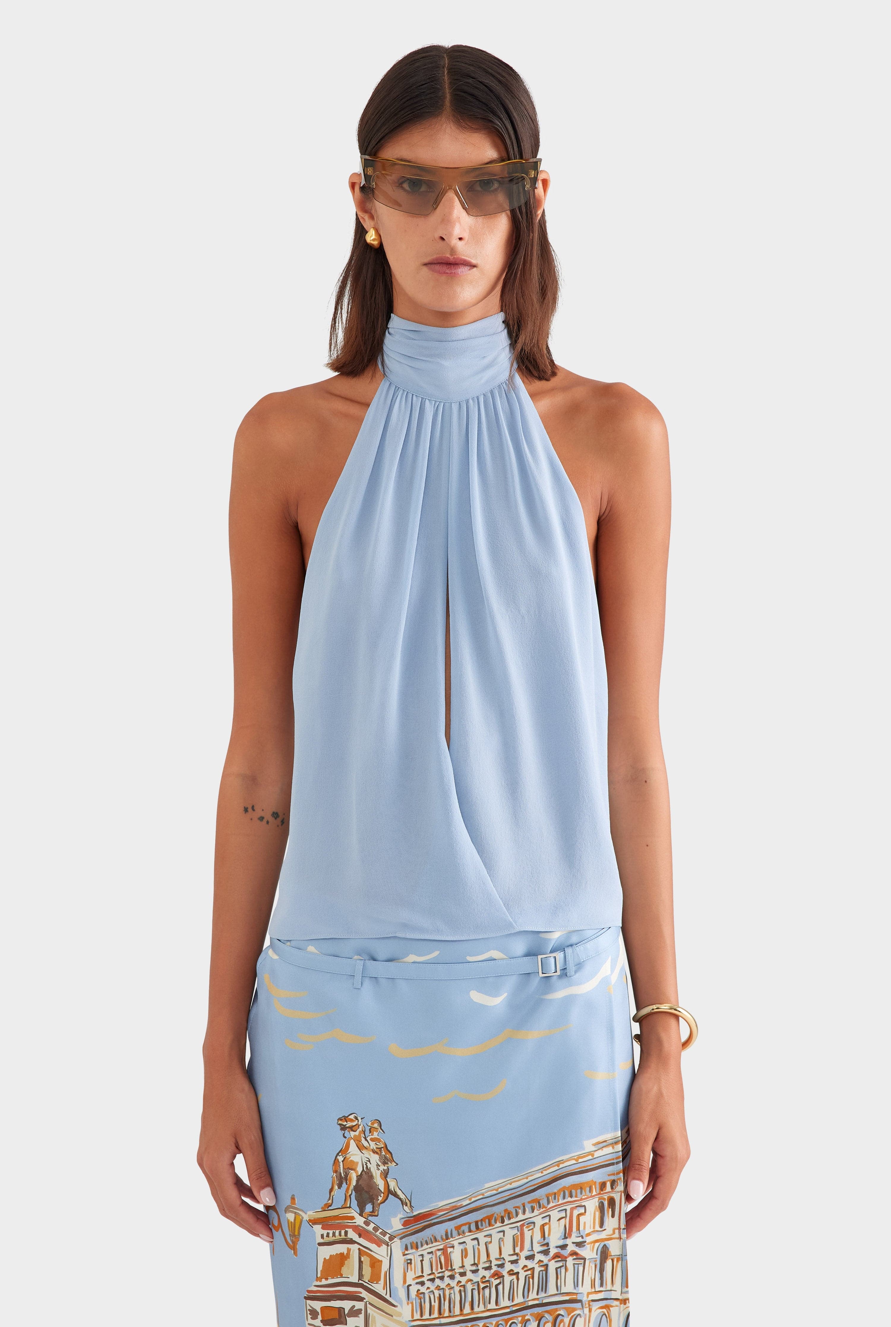 Silk Halter Top - Powder Blue