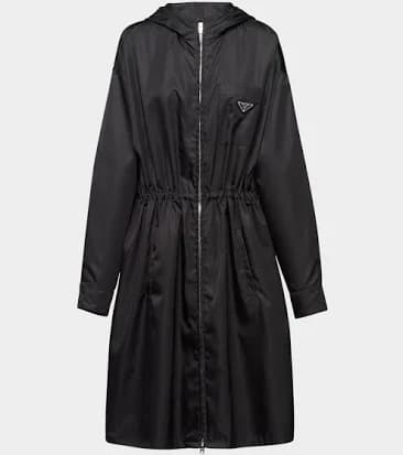 Prada Re-Nylon Cinched Hooded Raincoat, Black, Women's, 40 (4), Coats Jackets & Outerwear Raincoats
