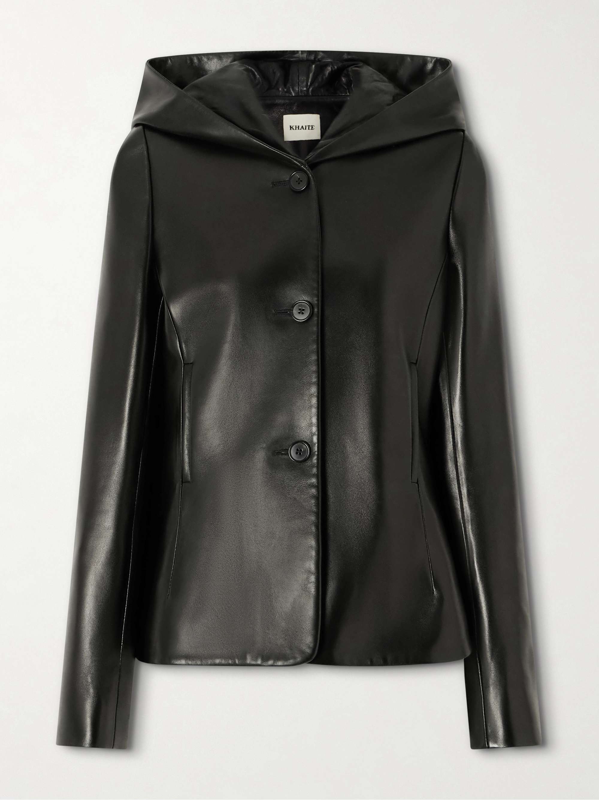 June hooded peplum leather jacket - Black