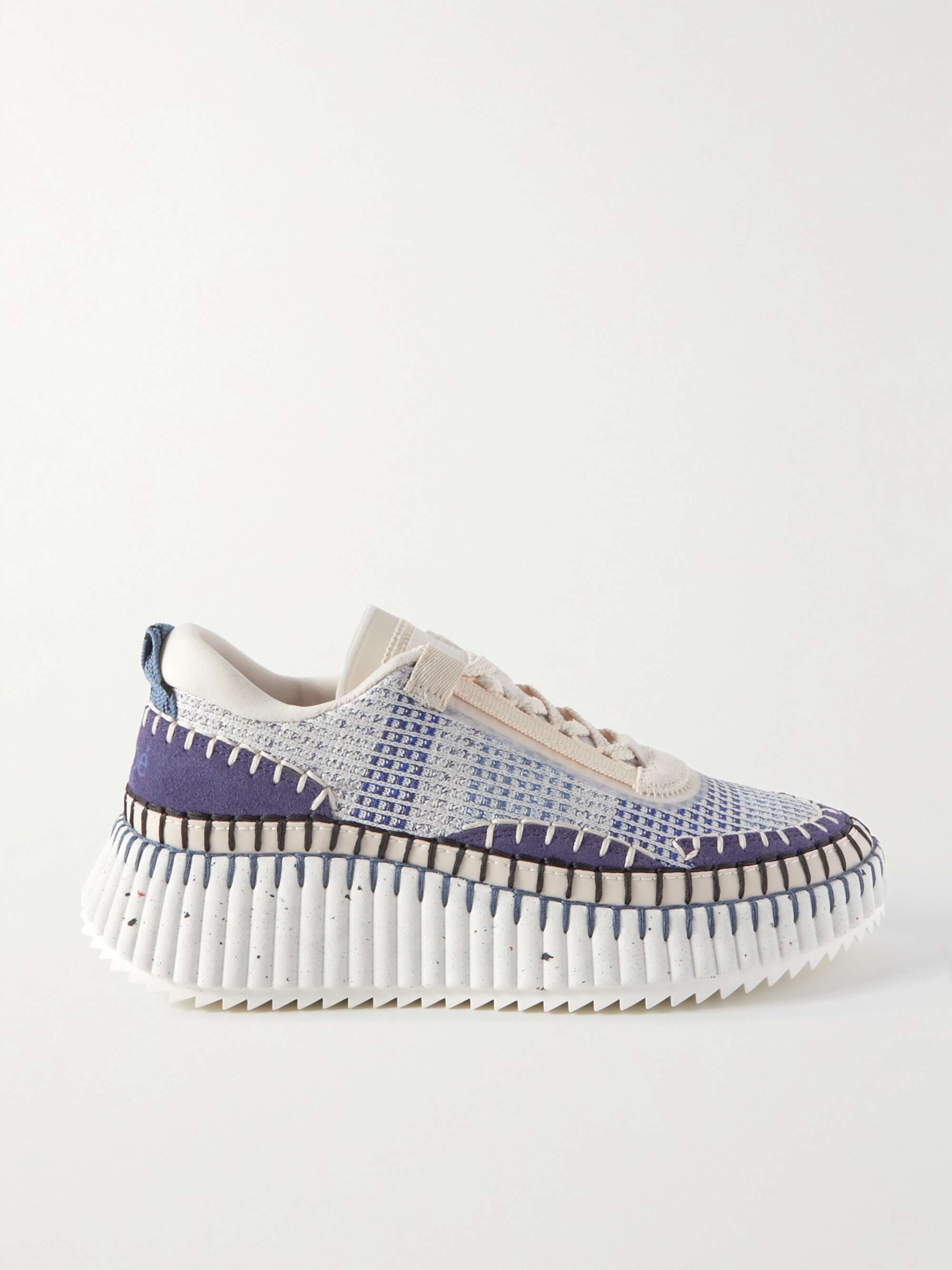 Nama embroidered suede and recycled-mesh sneakers - Blue