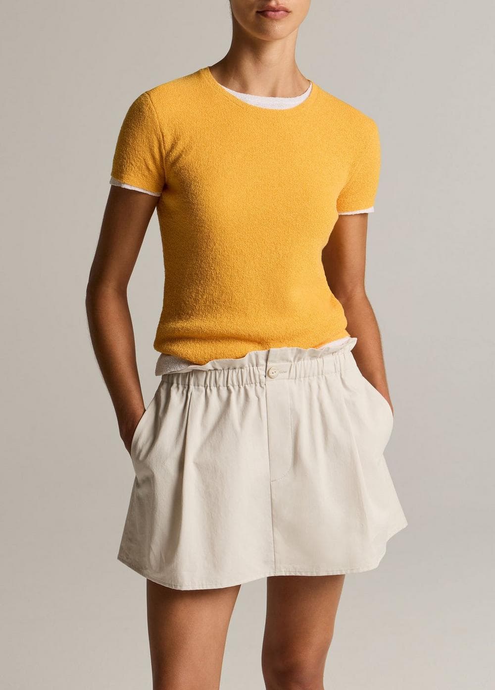 Textured Italian Wool & Cotton-Blend Short-Sleeve Sweater