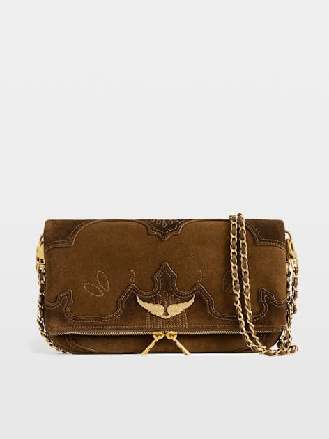 Rock Western Suede Leather Clutch in Cognac | Zadig&Voltaire