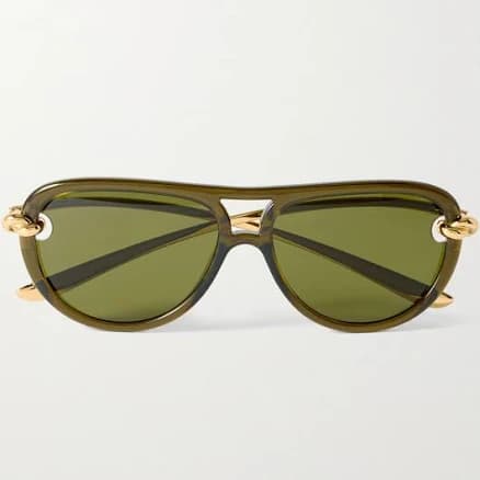 BOTTEGA VENETA EYEWEAR New Knot Aviator-style Acetate And Gold-tone Sunglasses - Women - Army green Sunglasses