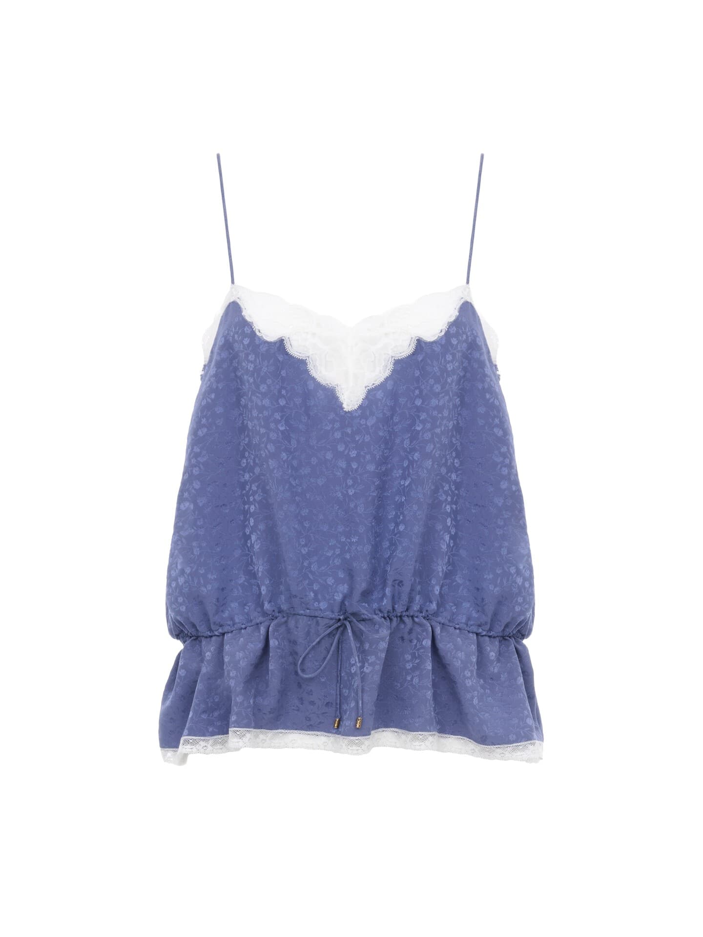 Drawstring camisole top in silk jacquard & lace
