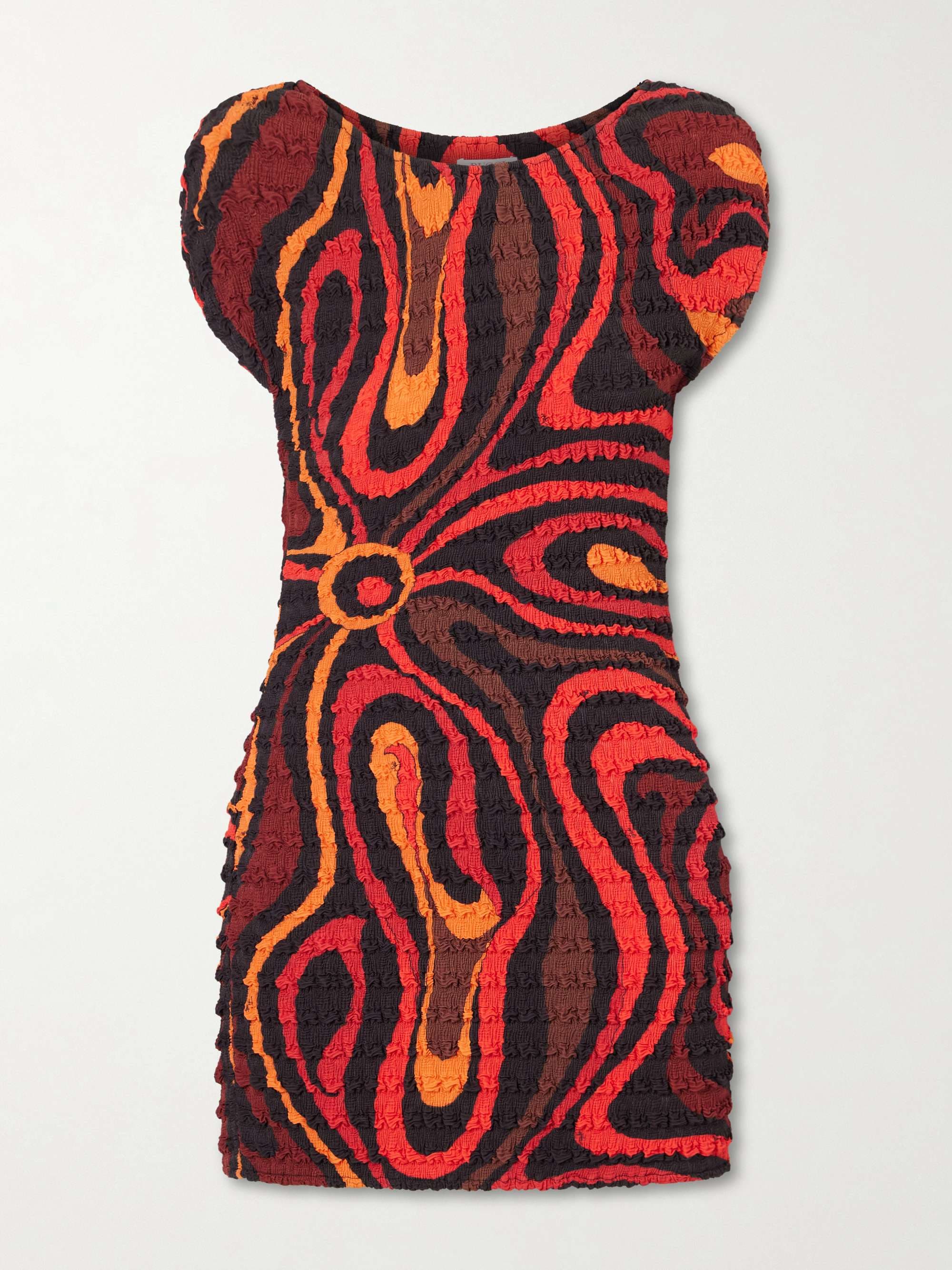 Shibori crinkled-crepe printed mini dress - Orange