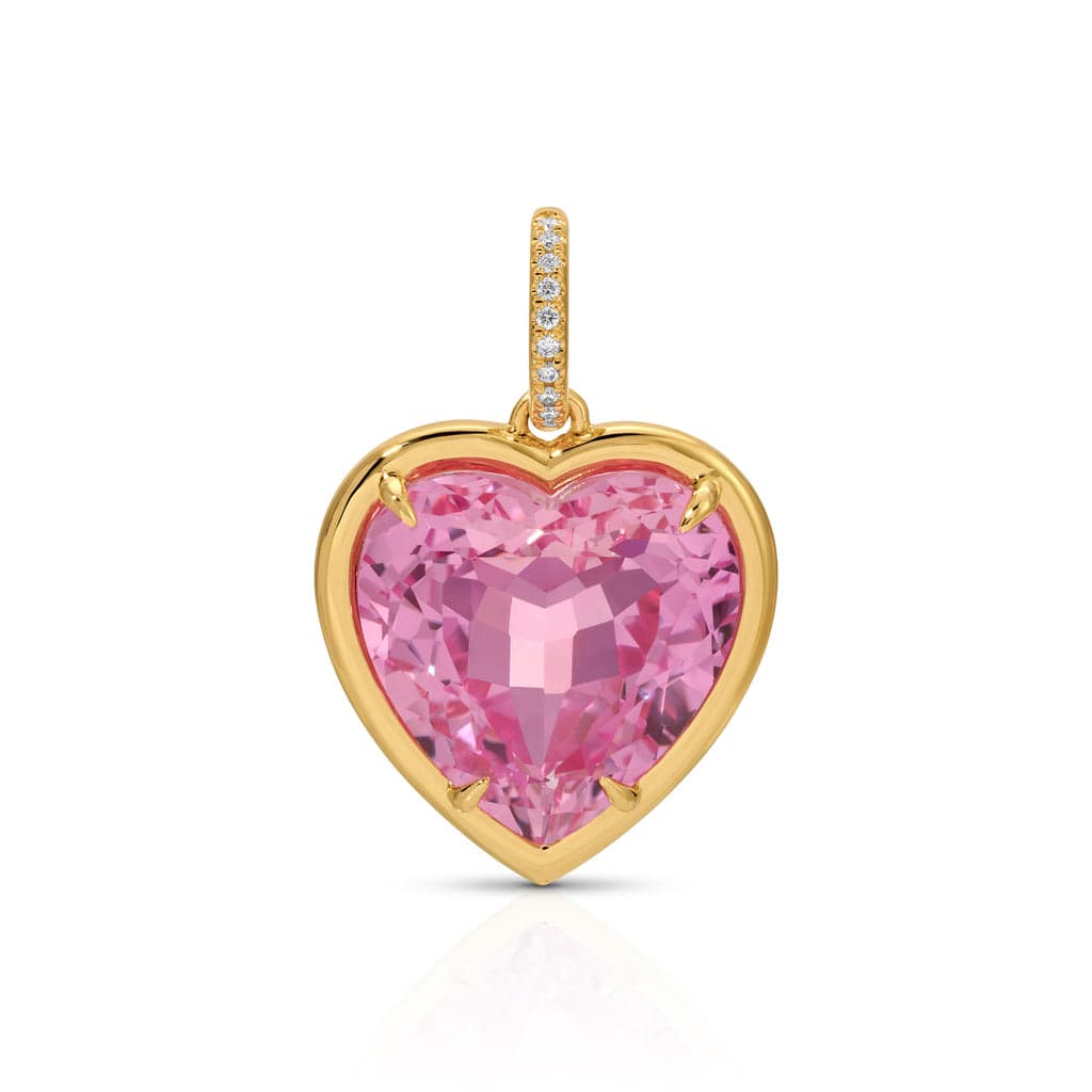 14KT Yellow Gold Pink Topaz Diamond Heart Charm