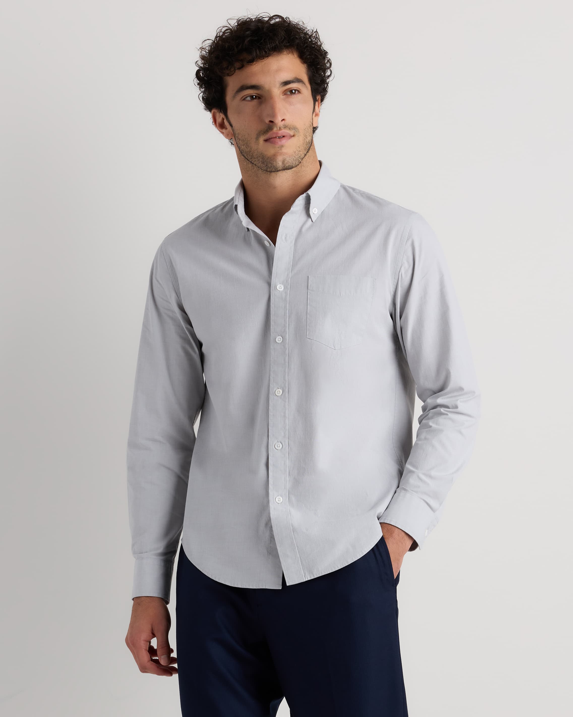 Organic Cotton Stretch Poplin Shirt in Grey End On End - grey-end-on-end