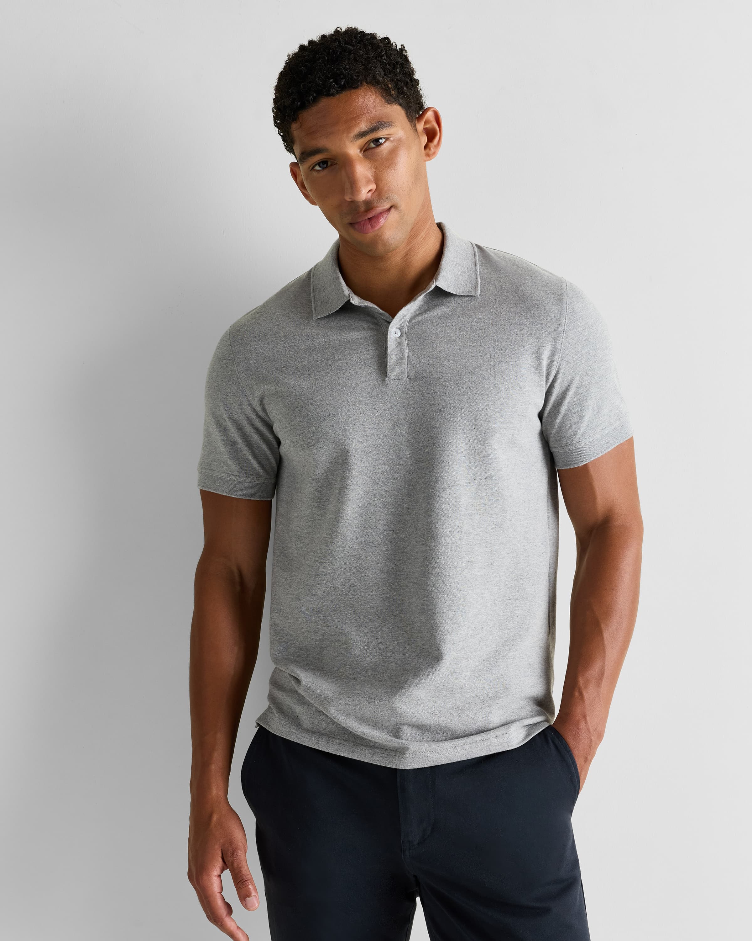 Organic Cotton Pique Polo in Heather Grey