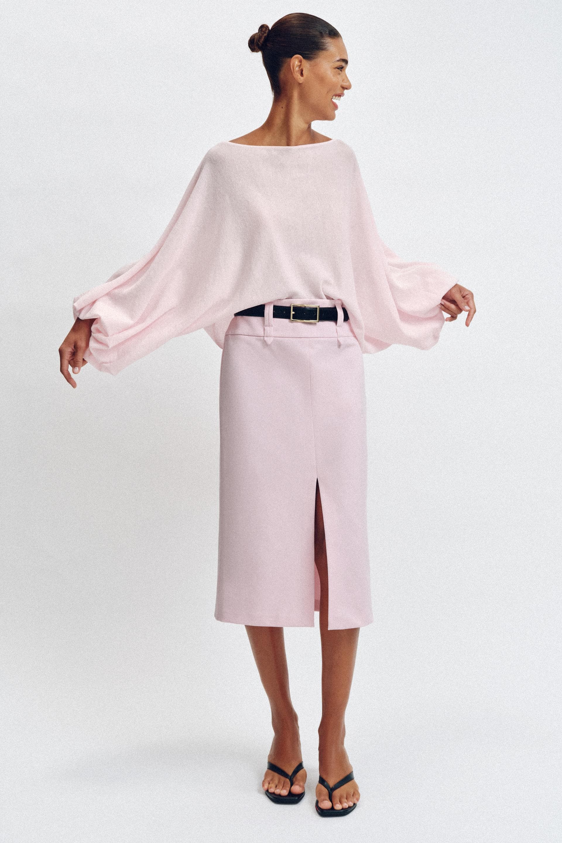 BELTED PENCIL MIDI SKIRT