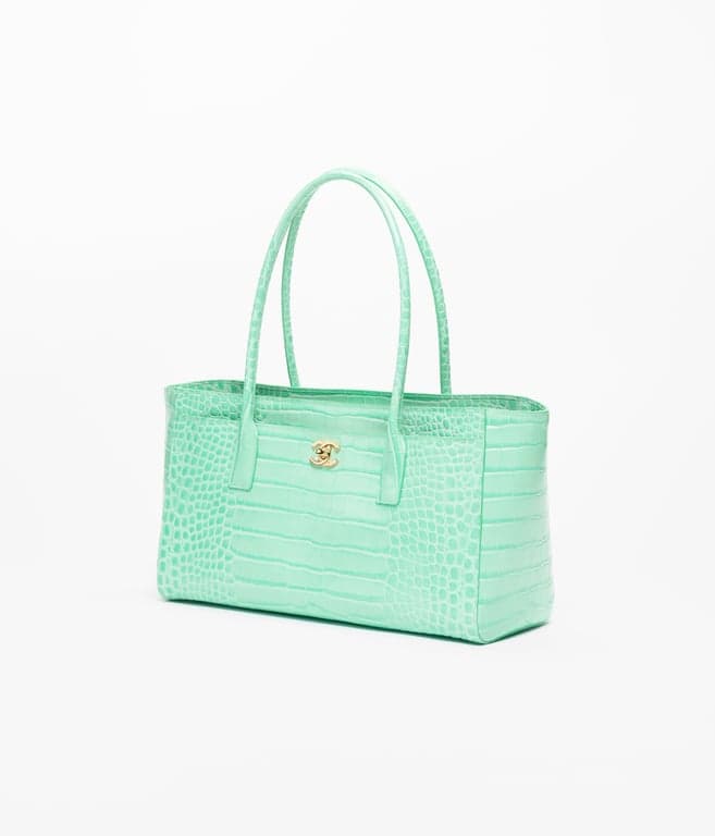 Small Shopping Bag - Crocodile Embossed Calfskin & Gold-Tone Metal