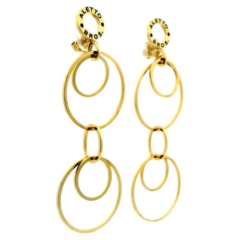 18K Gold Long Link Drop Earrings, Italian, Circa 1980