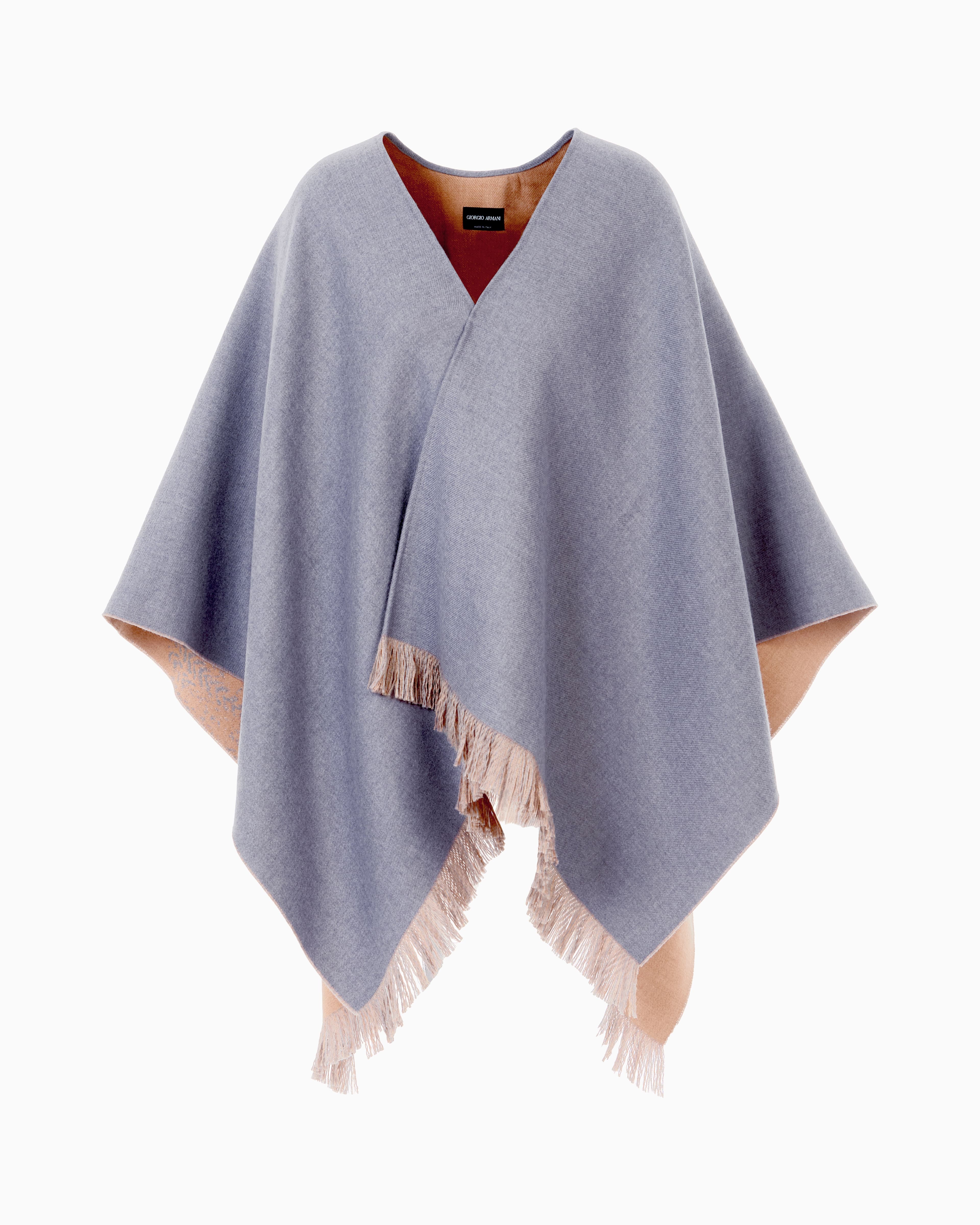 Chevron Wool Cape With Fringed Hem