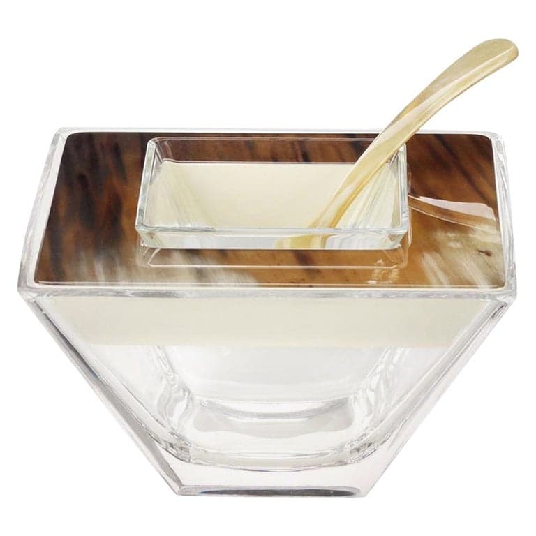 Caviar Bowl and Spoon in Venetian Glass, Corno Italiano & Lacquered wood Mod 295