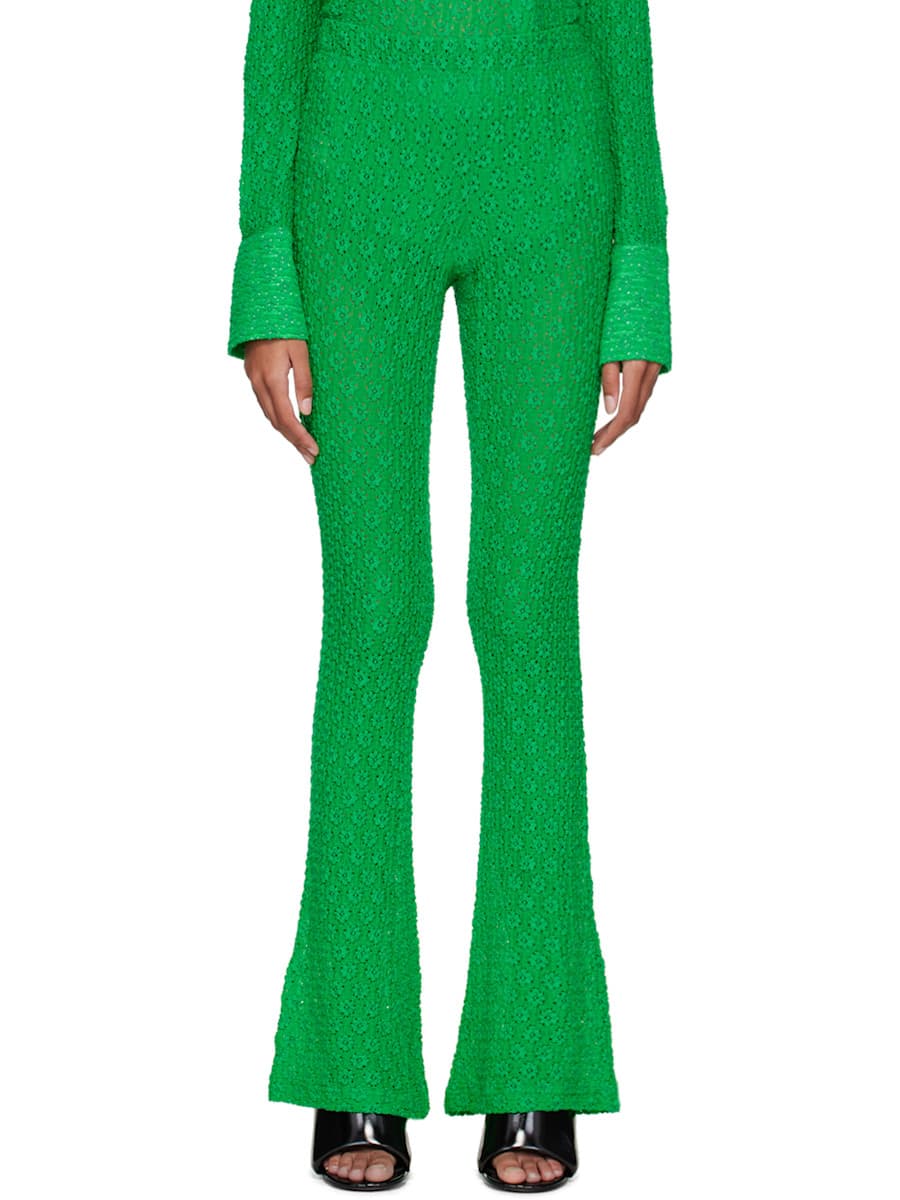 Green Slim Flared Trousers