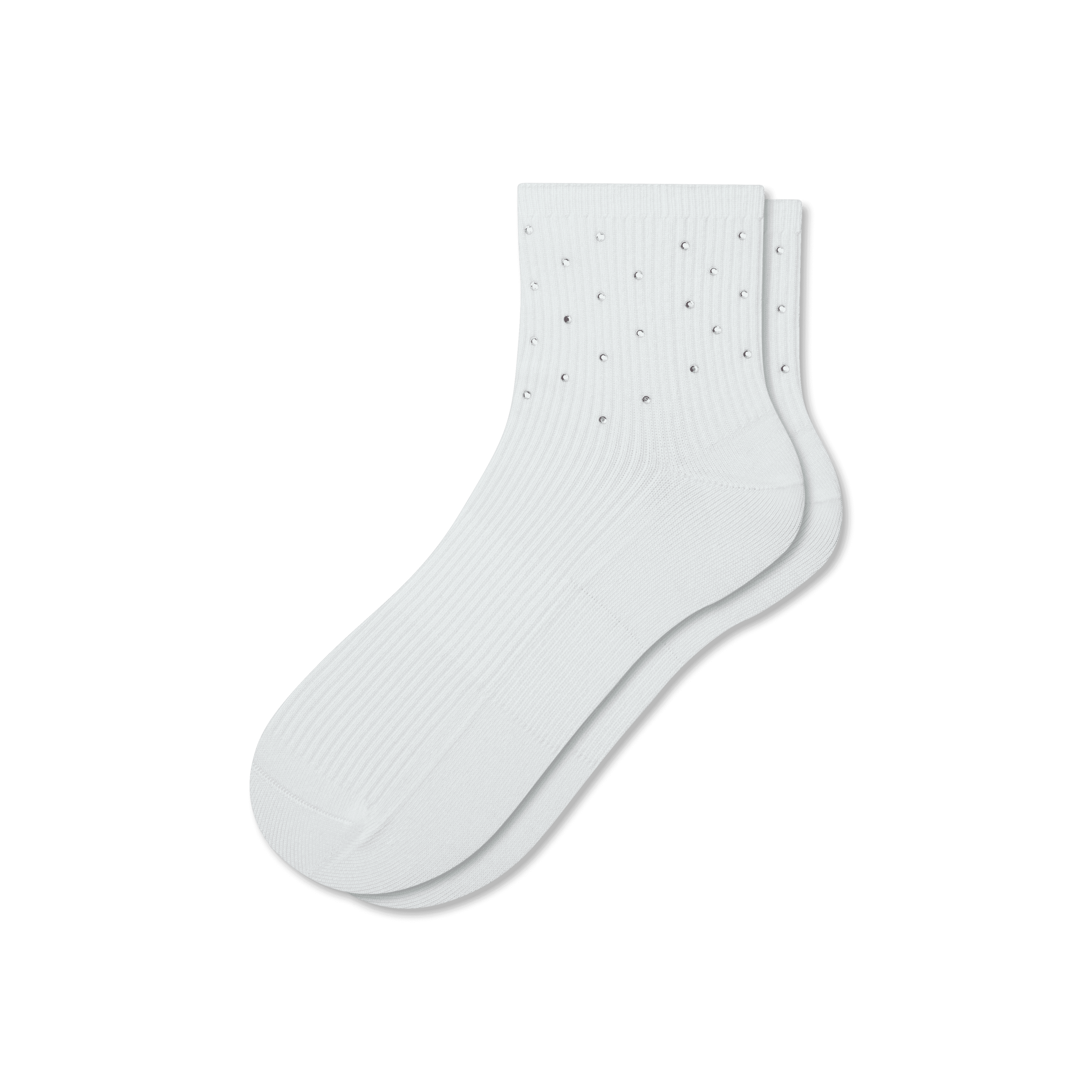 Women's Rhinestone Rib Quarter Socks - White