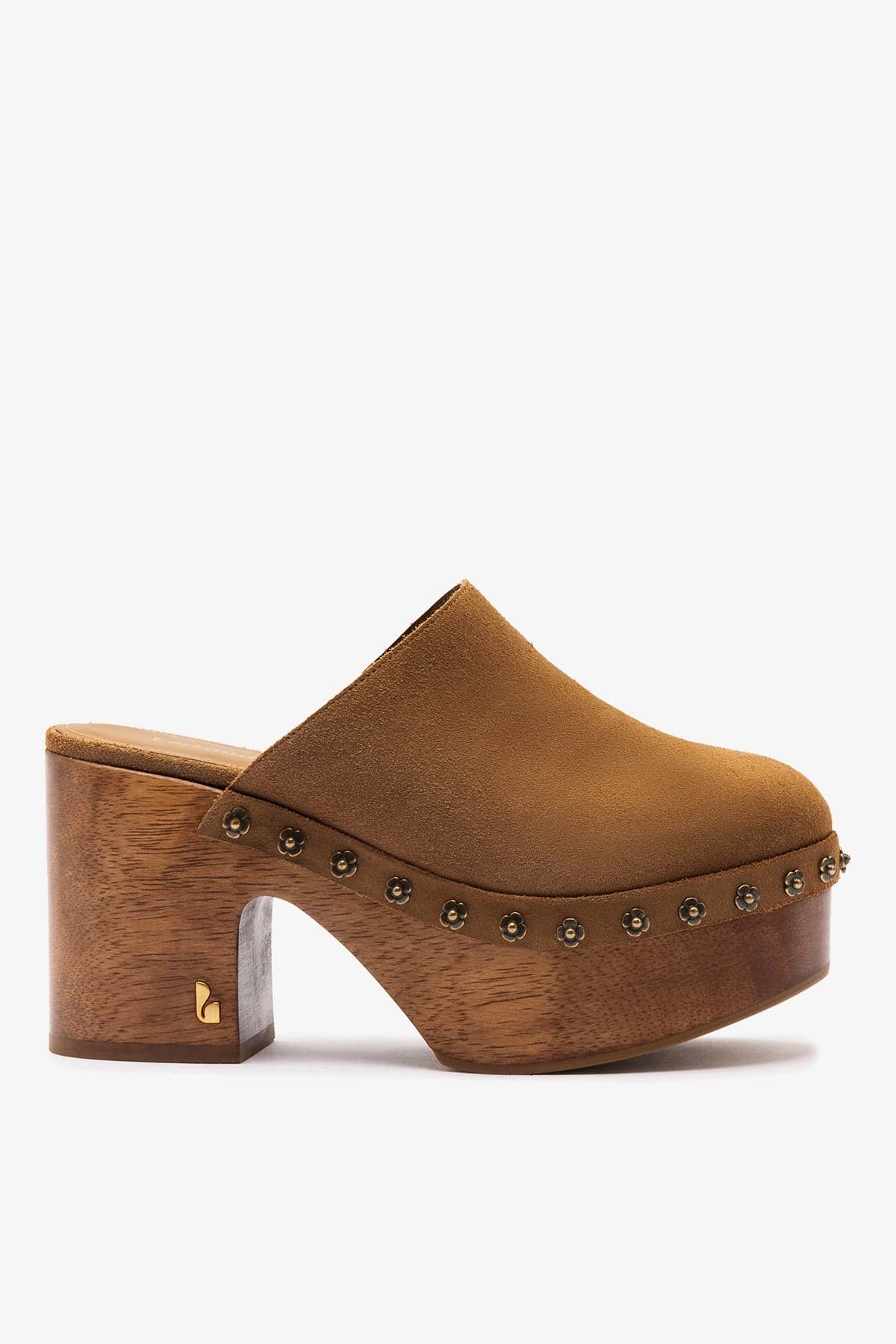 Miso Wooden Platform Clog In Peanut Suede - 7.5