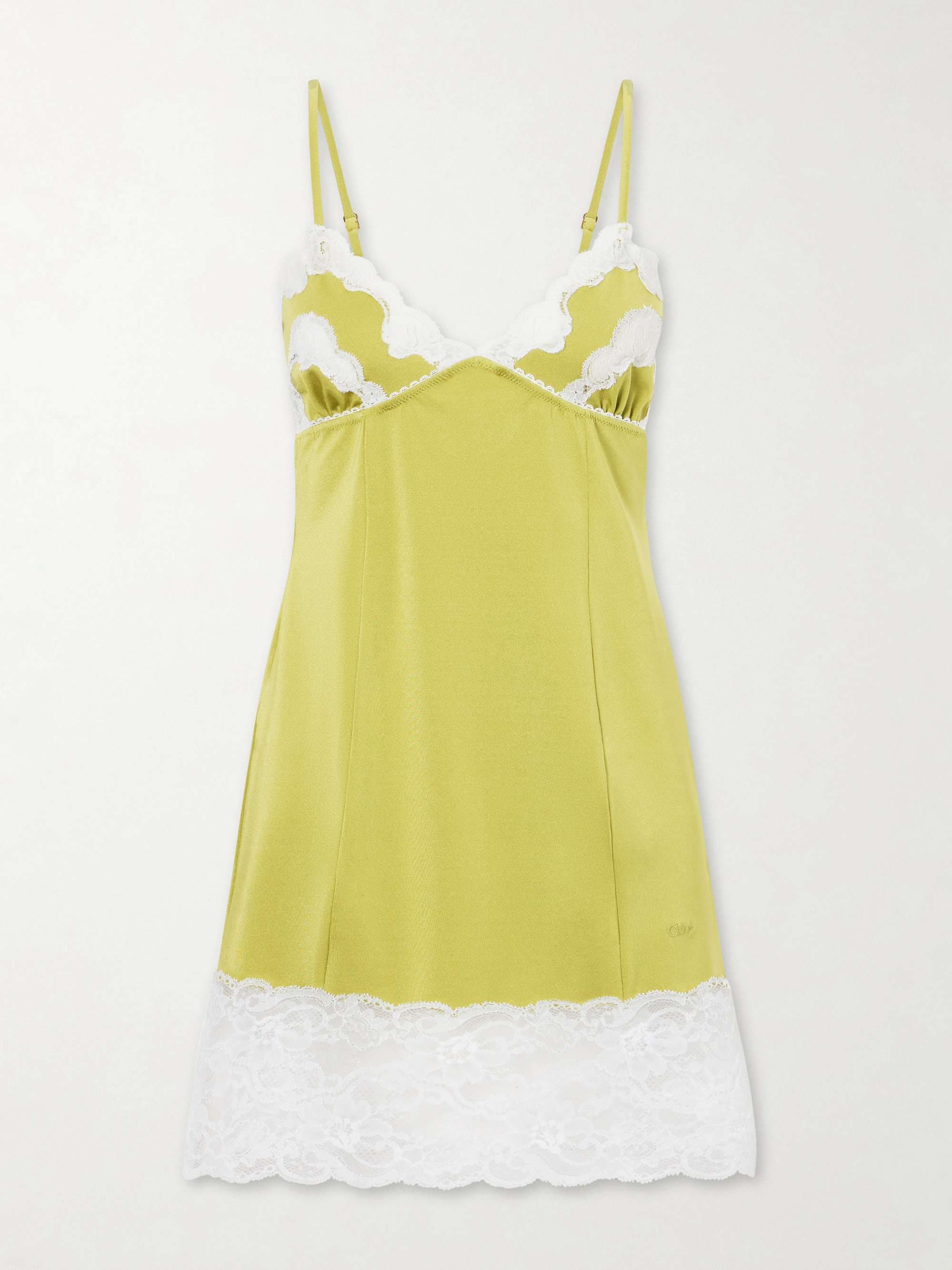 Lace-trimmed satin mini dress - Yellow