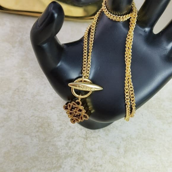 Anagram Gold Tone Curb Chain Toggle Necklace - Signature Logo Pendant