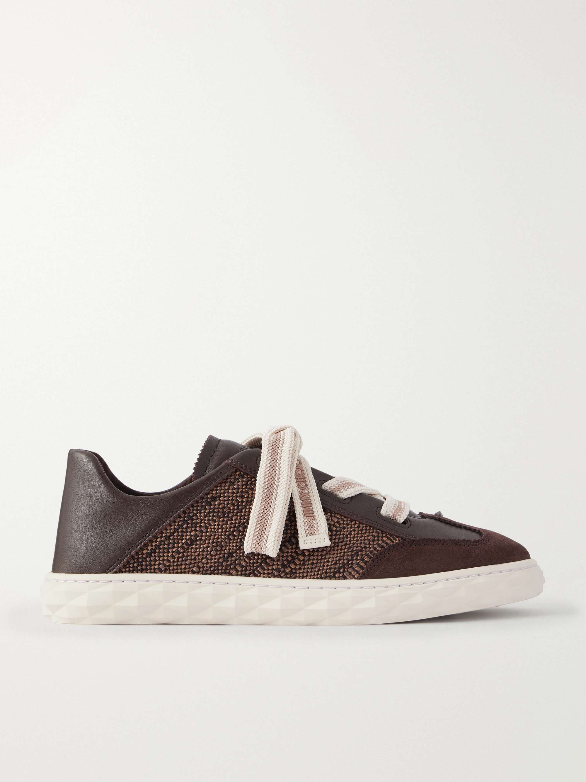 Diamond Light Flex leather and raffia lace-up sneakers - Dark brown