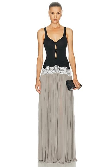 Christopher Esber Open Twist Verner Lace Tank Dress in Black & Slate